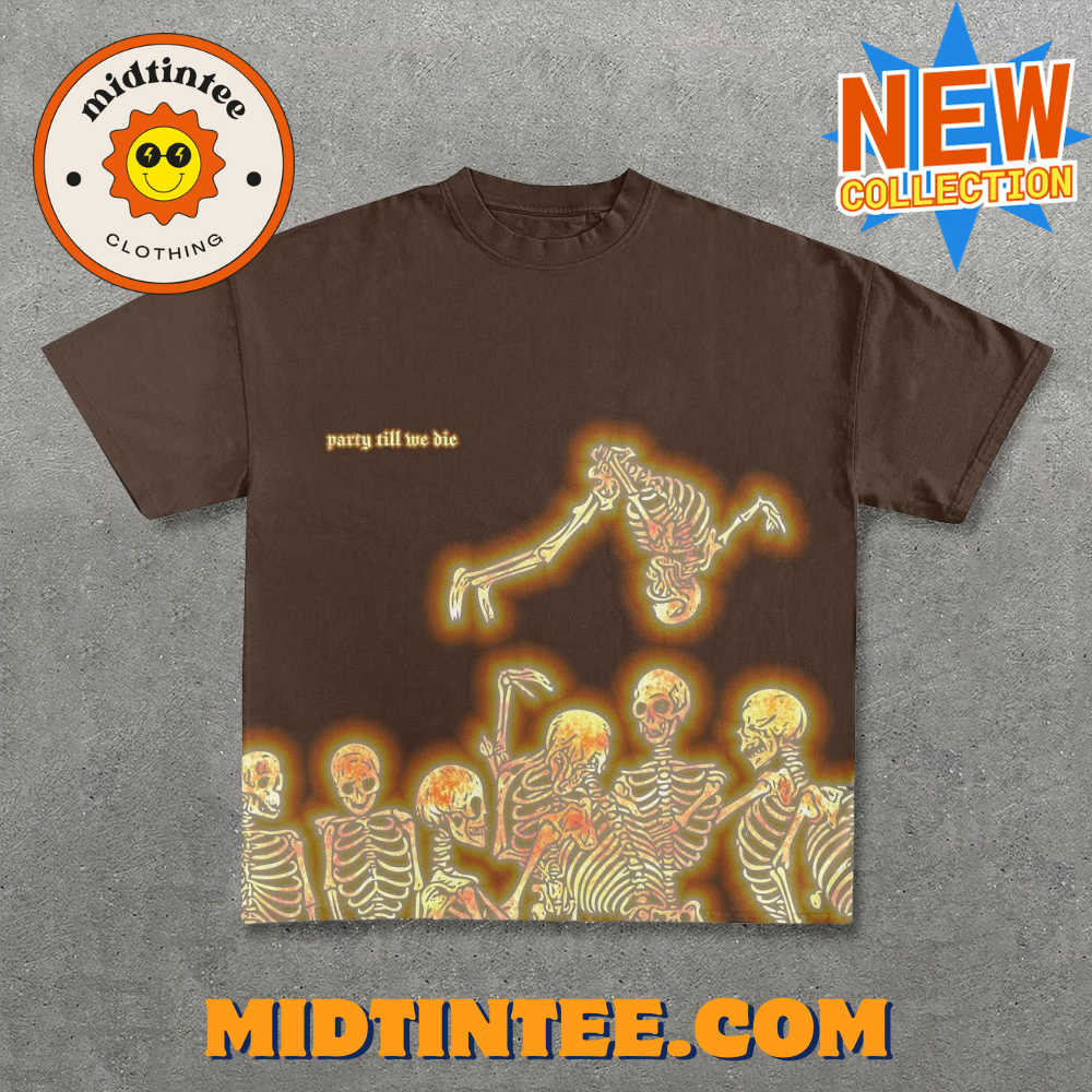 Party Till We Die Skull Print Short Sleeve T-Shirt