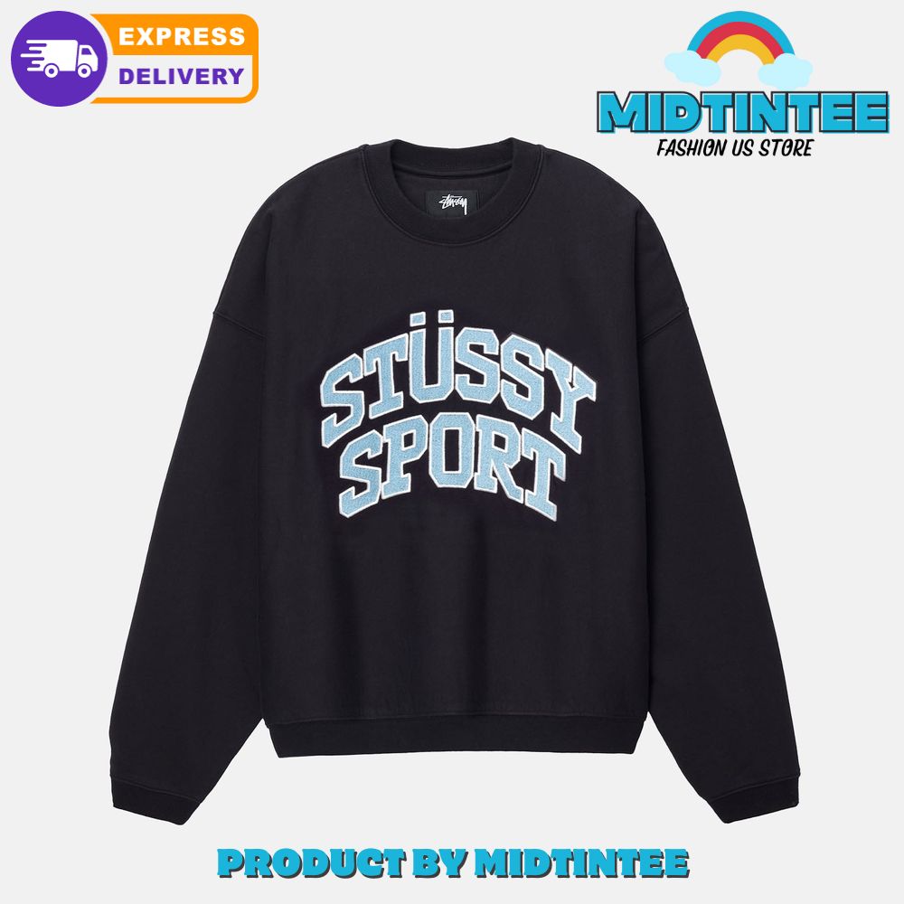 Stussy Sport Relaxed Oversized Crew Sweater Washed Black - Midtintee