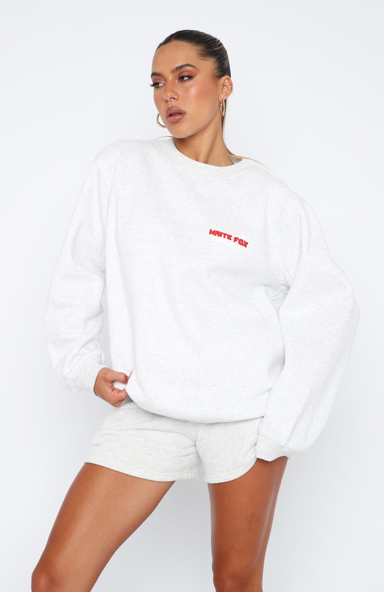 White Fox Love Club Oversized Sweater Grey Marle1