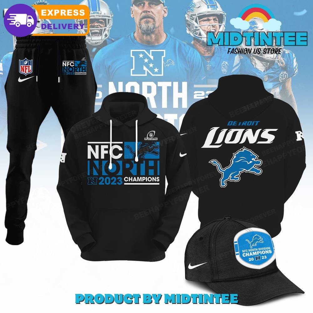 Detroit Lions 2024 NFC North Division Champions Combo Hoodie, Pants, Cap