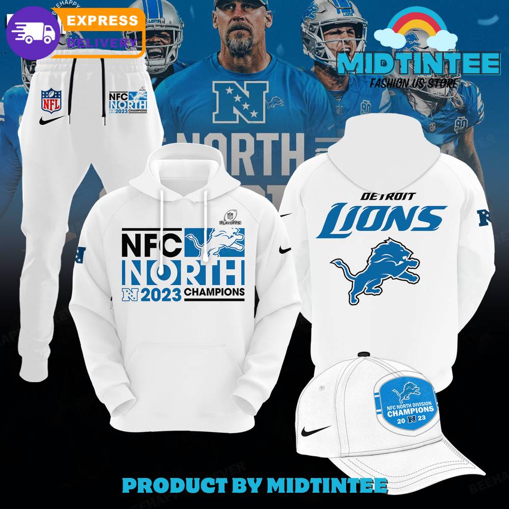 Detroit Lions 2024 NFC North Division Champions White Combo Hoodie, Pants, Cap