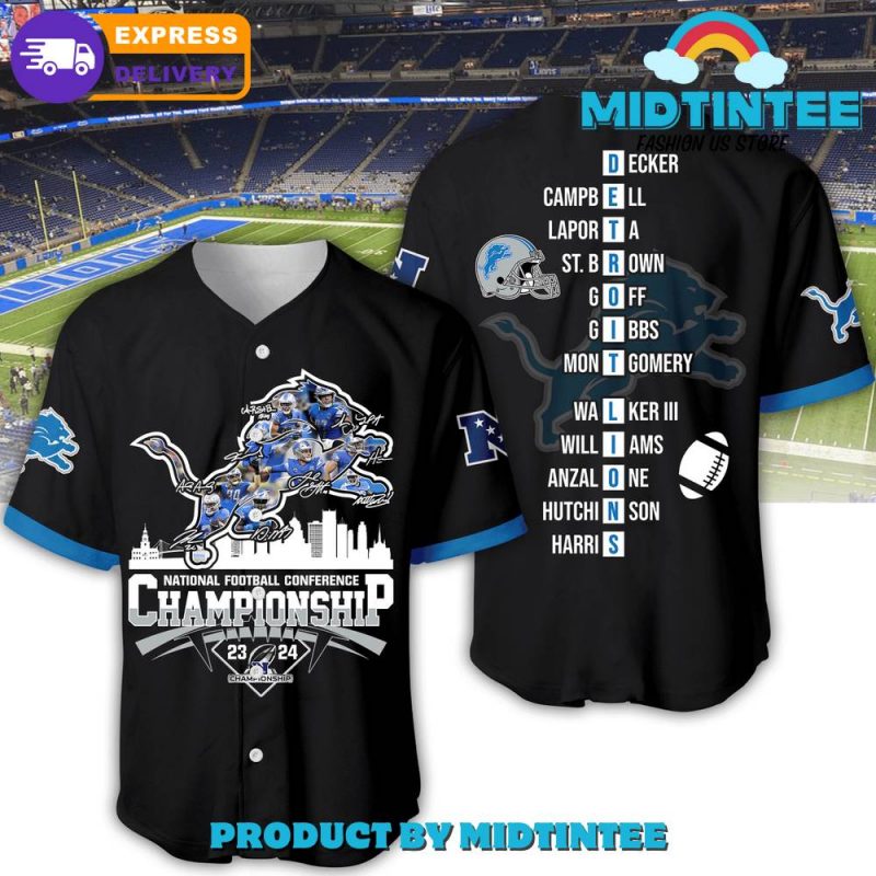 Detroit Lions NFC Championship 2024 Black Baseball Jersey Midtintee