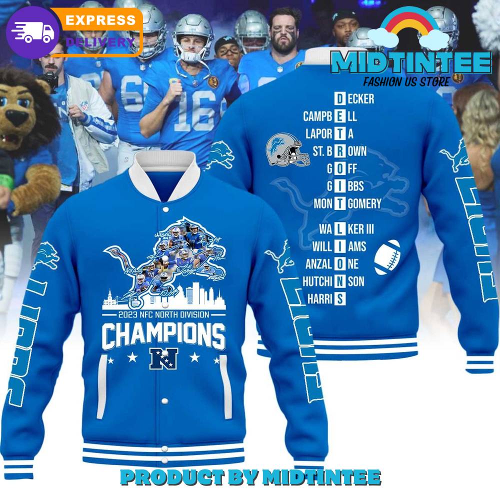 Detroit Lions NFC North Division Champions Blue Baseball Jacket