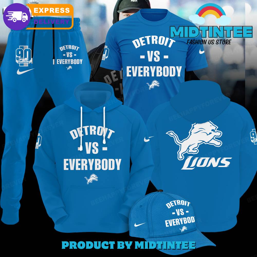 Detroit Vs Everybody Blue Combo Hoodie, Pants, Cap