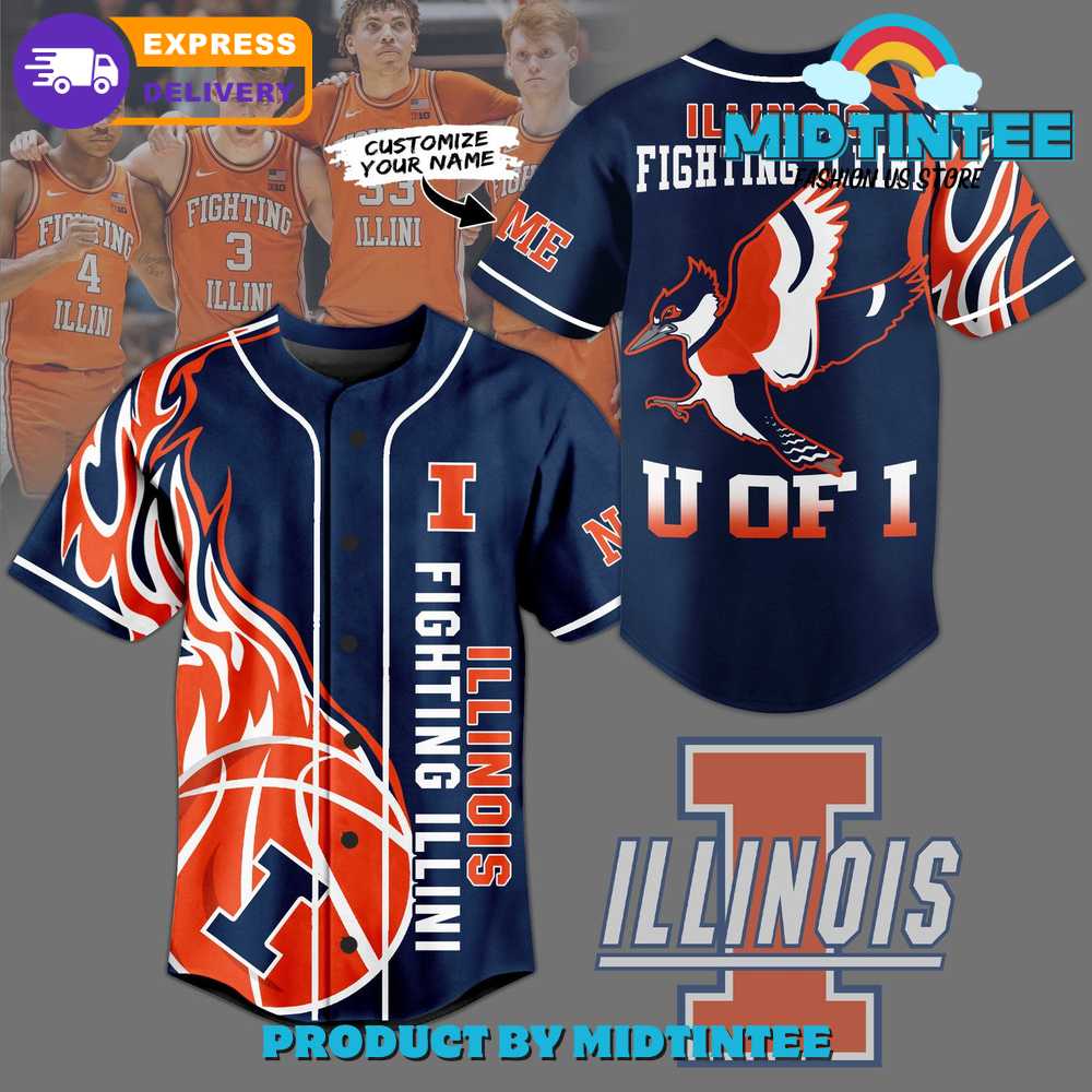 Illinois Fighting Illini U OF I Custom Name Baseball Jersey