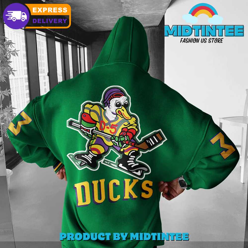 Oversized Casual Men s Mighty Ducks Green Hoodie Midtintee