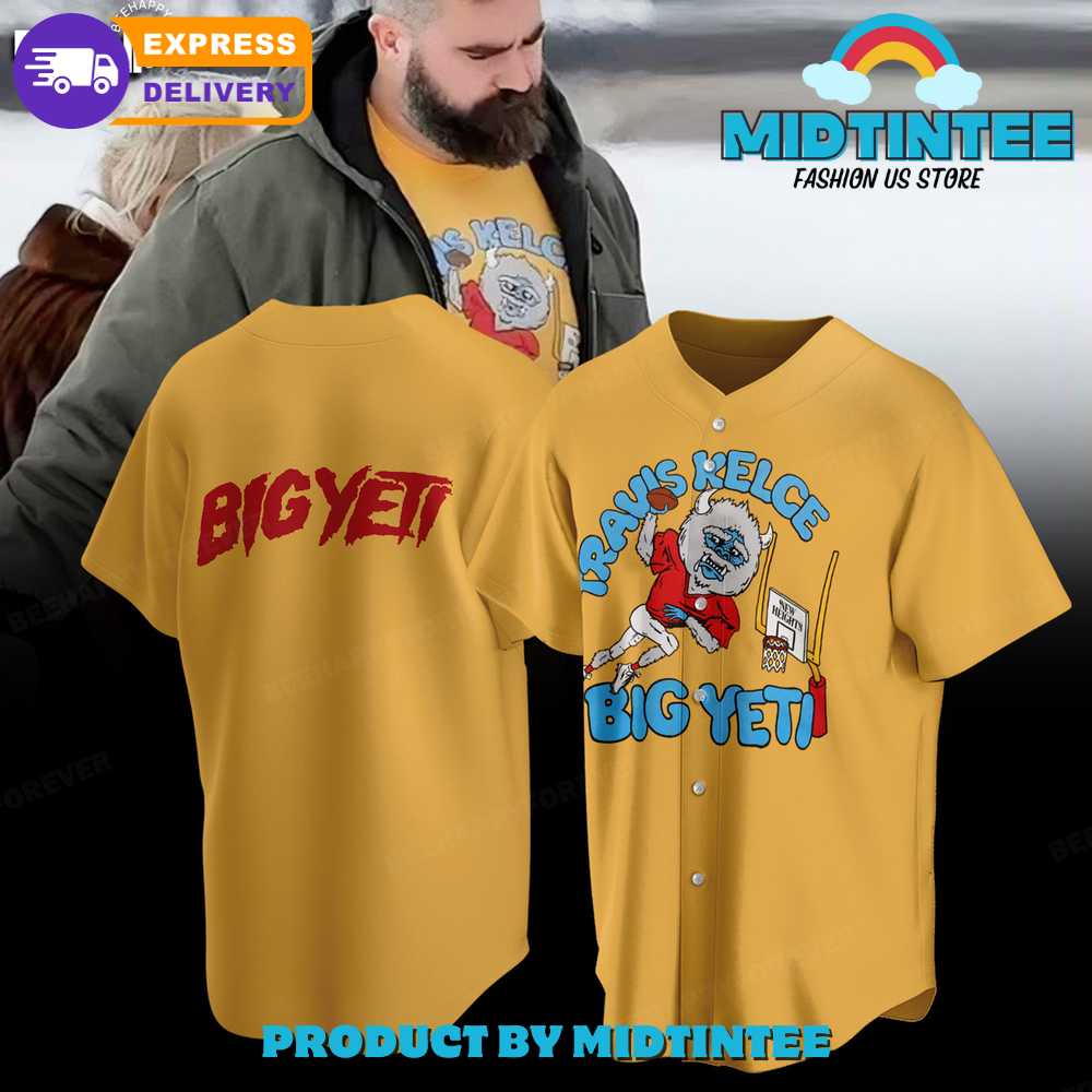 Travis Kelce Big Yeti Yellow Baseball Jersey
