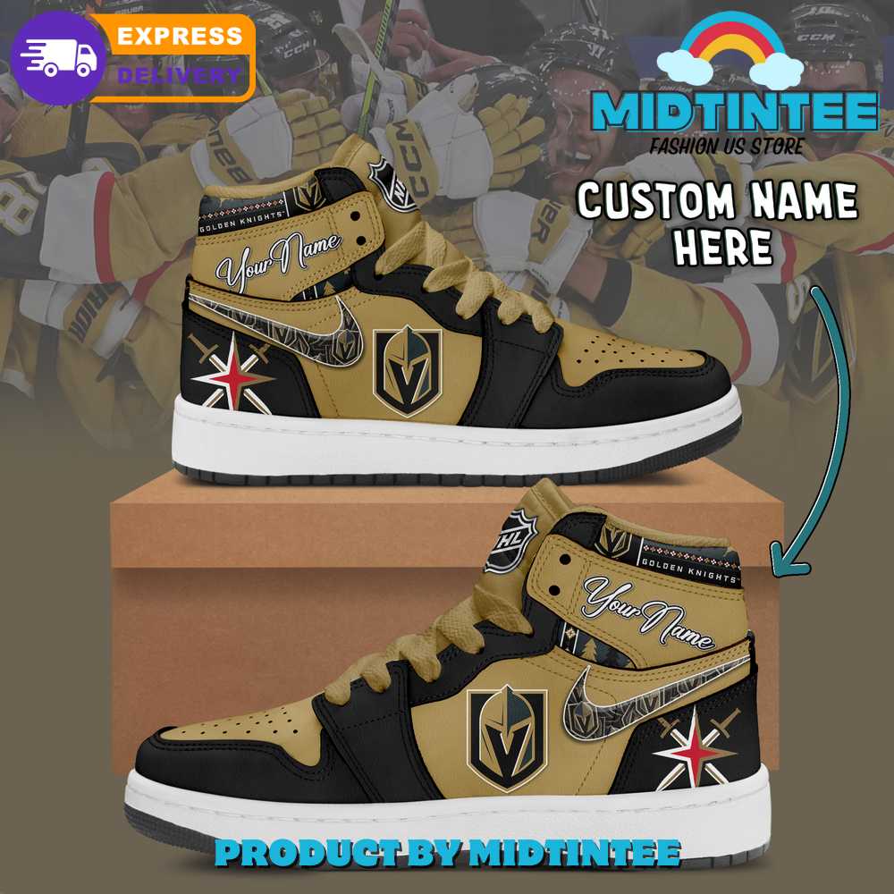 Vegas Golden Knights NHL Custom Name Nike Air Jordan 1 Midtintee