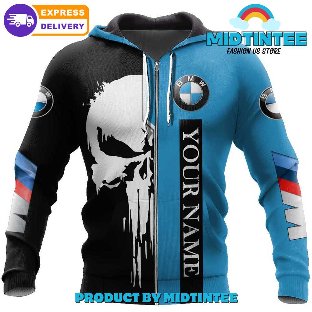 BMW Skull Black Sky Blue Personalized Hoodie - Midtintee