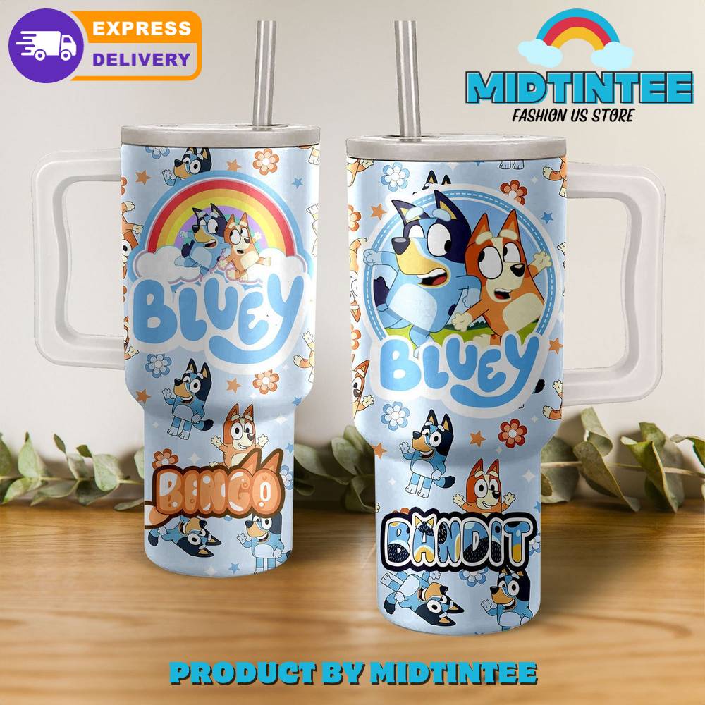 Bluey Bingo And Bandit Cartoon 40 oz Stanley Tumbler