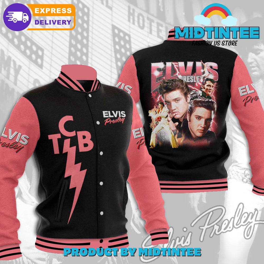 Elvis Presley King Of Rock N Roll Pink Baseball Jacket