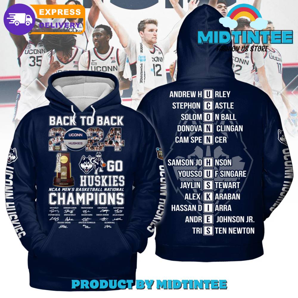 UConn Huskies 2024 Back To Back Go Huskies Hoodie