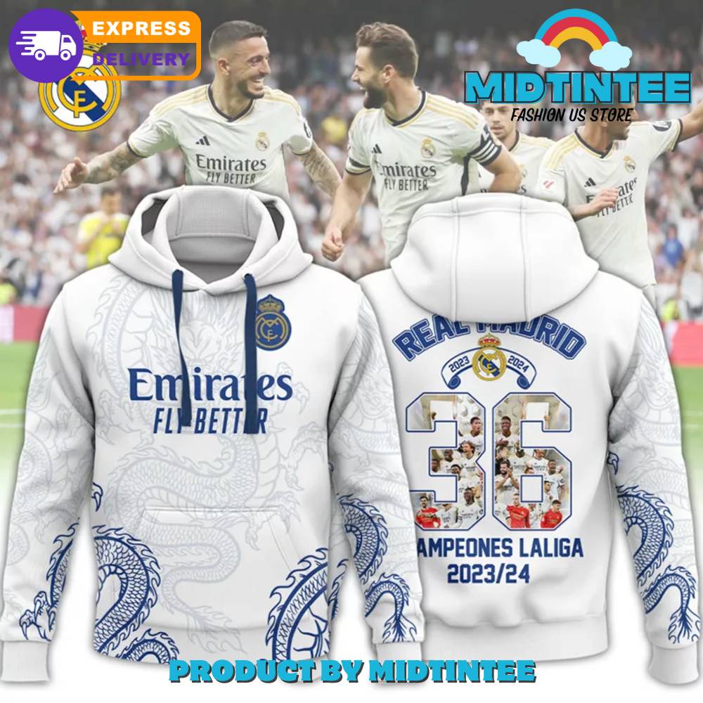 Real Madrid Laliga 23/24 Champions Hoodie, Zip Hoodie