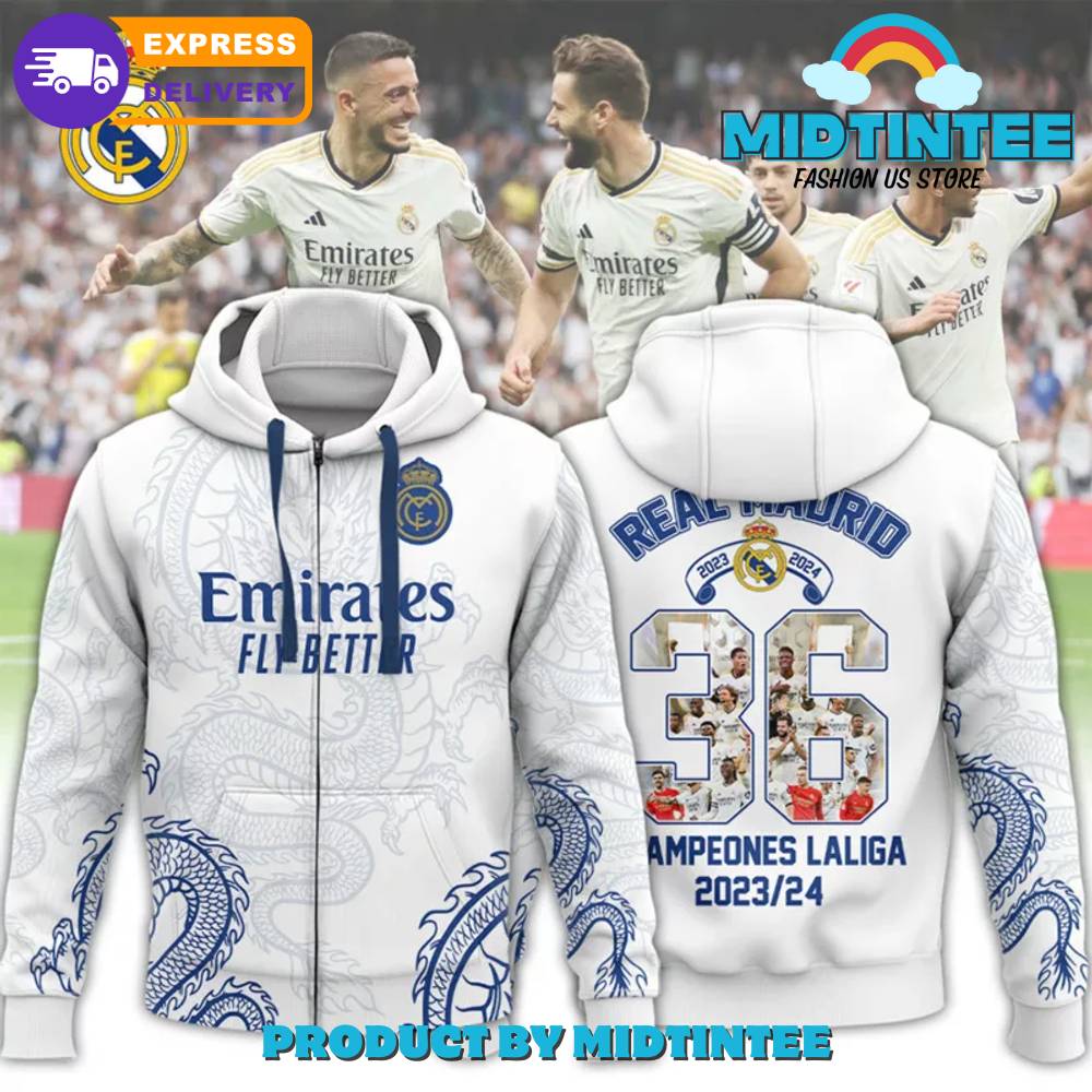 Real Madrid Laliga 23/24 Champions Hoodie, Zip Hoodie