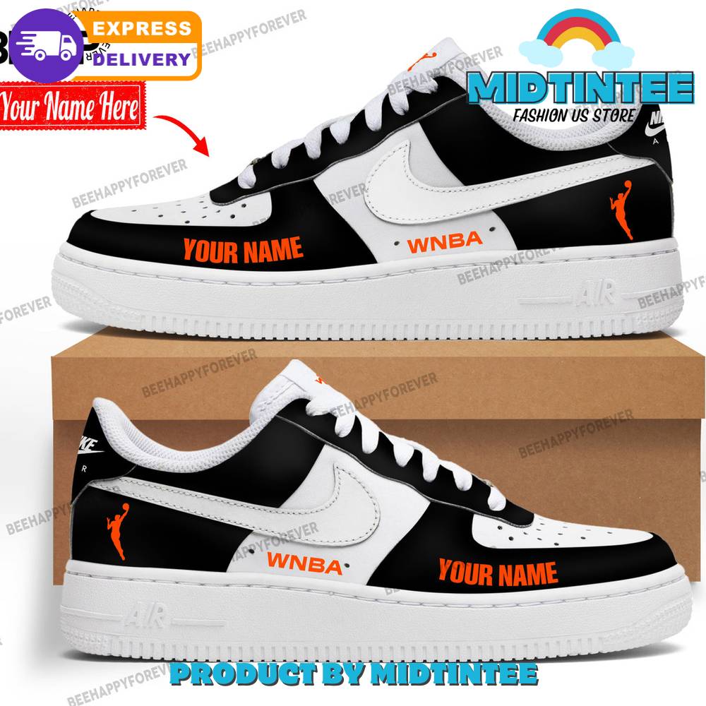 Women NBA Custom Name Black White Nike Air Force 1