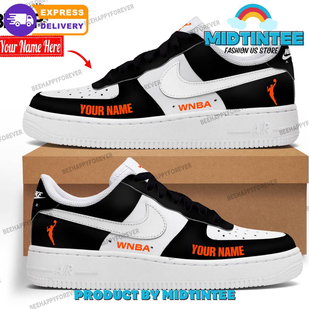 Women NBA Custom Name Black White Nike Air Force 1