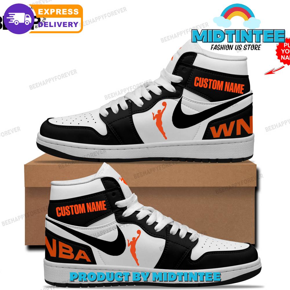 Women NBA Custom Name Black White Nike Air Jordan 1