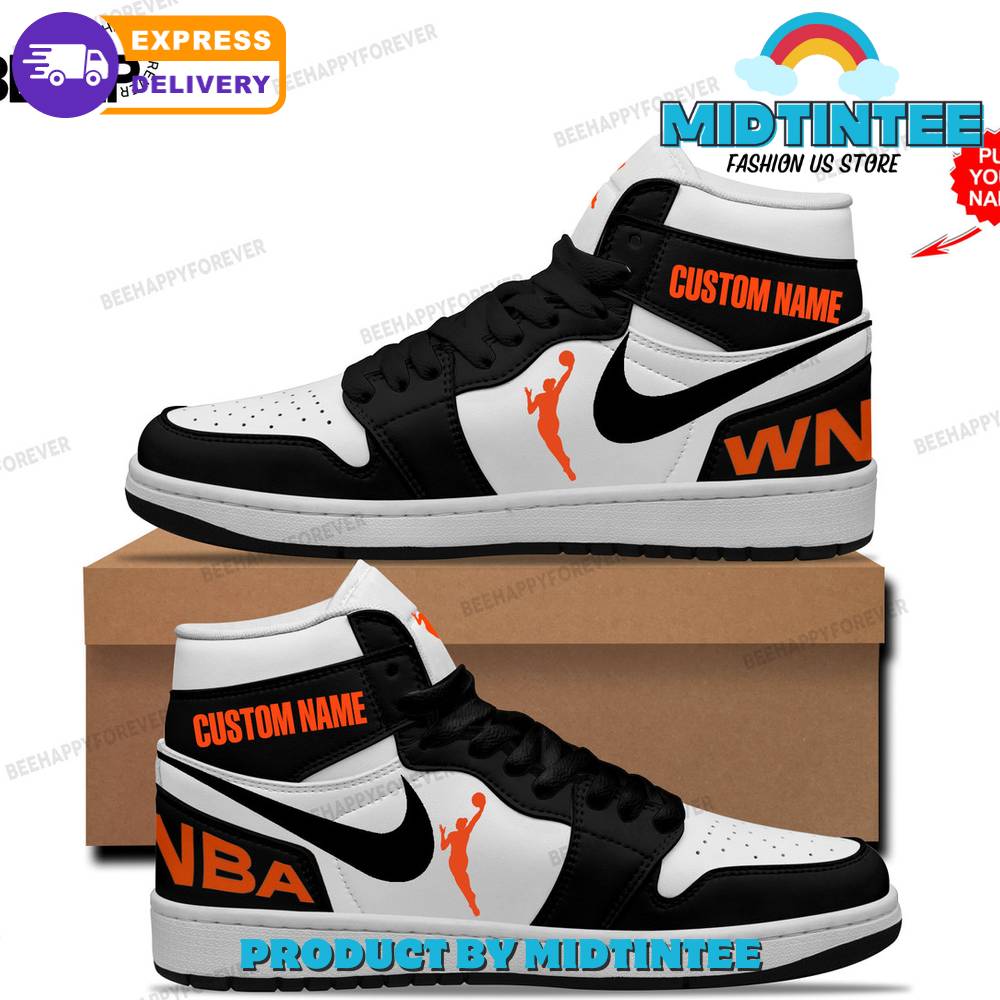 Women NBA Custom Name Black White Nike Air Jordan 1