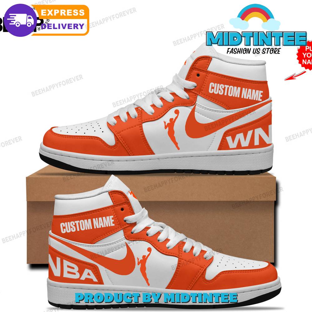 Women NBA Custom Name Orange White Nike Air Jordan 1