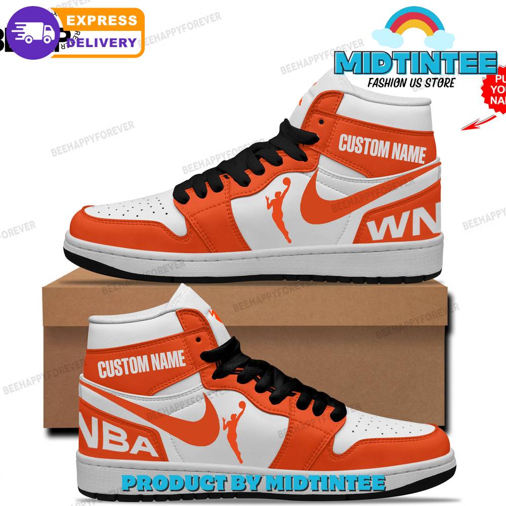 Women NBA Custom Name Orange White Nike Air Jordan 1