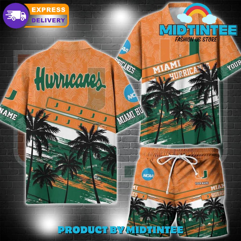 Miami Hurricanes NCAA Pattern Personalized Hawaiian Set