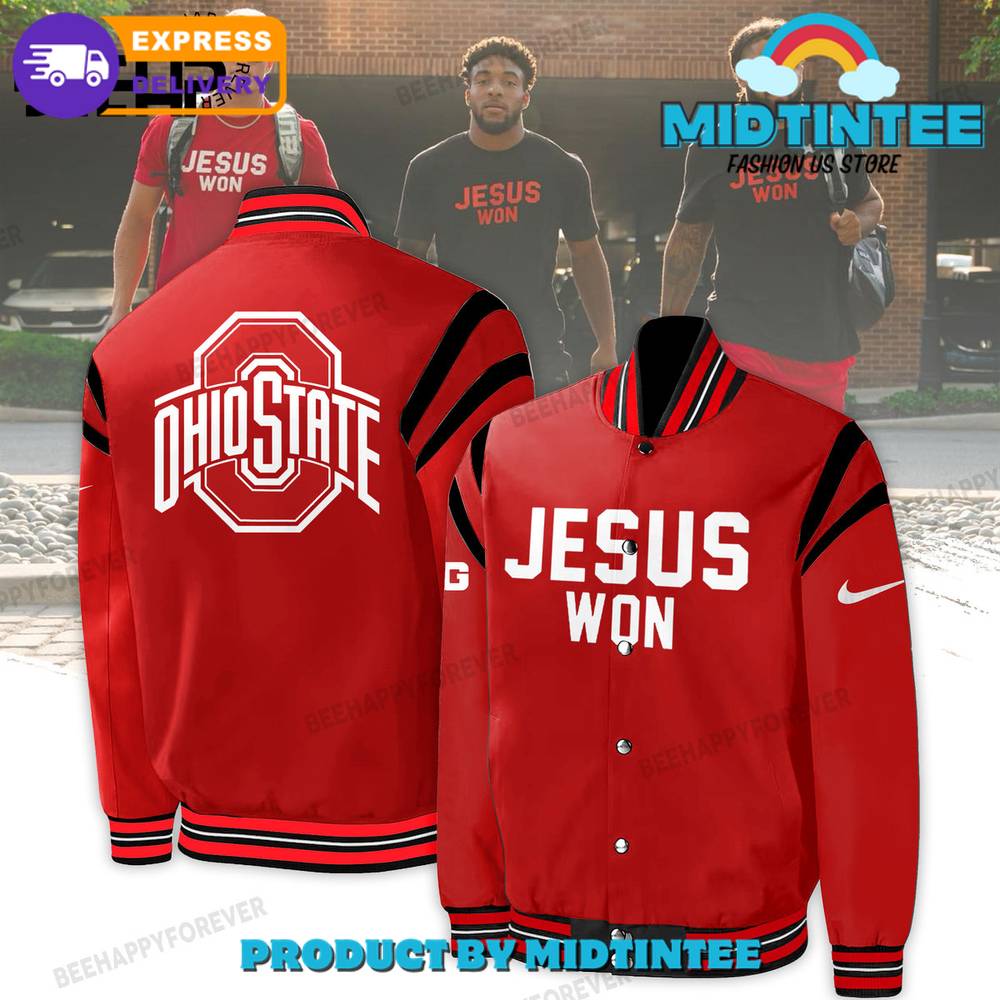 Ohio State Buckeyes Jesus Won Red Nike Baseball Jacket