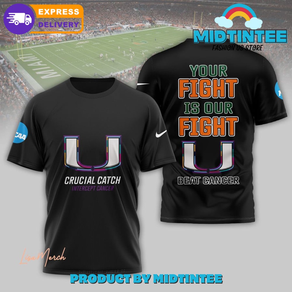 Miami Hurricanes Crucial Catch Intercept Cancer Black Shirt