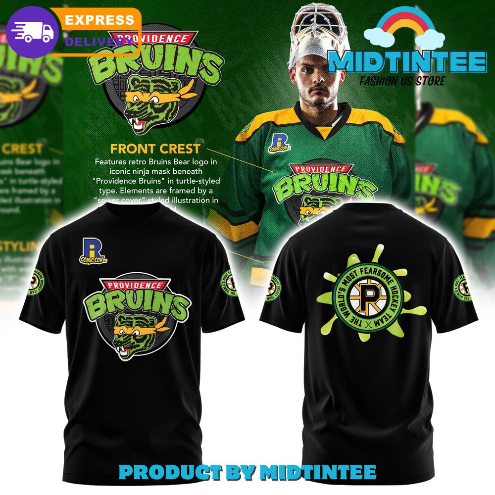 Providence Bruins Turtle Powered RI Comic Black Shirt