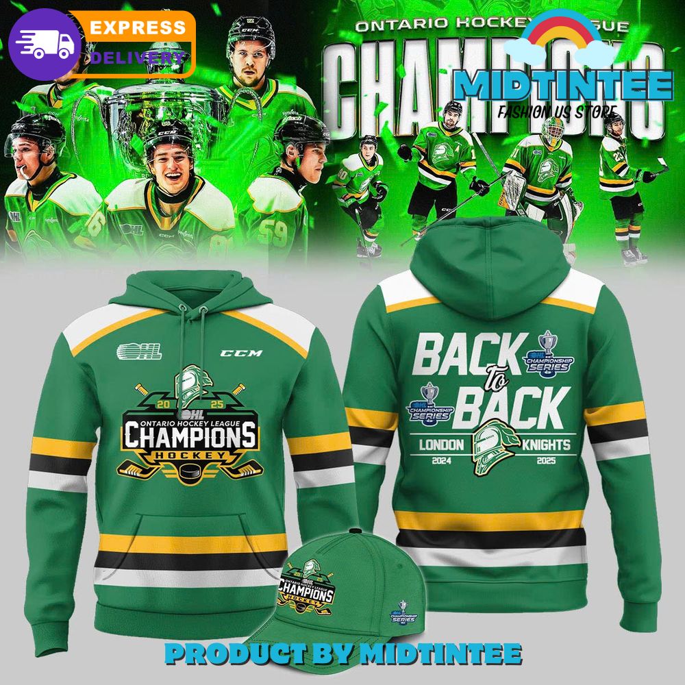 London Knights OHL Back to Back Champions 2025 Hoodie, Cap