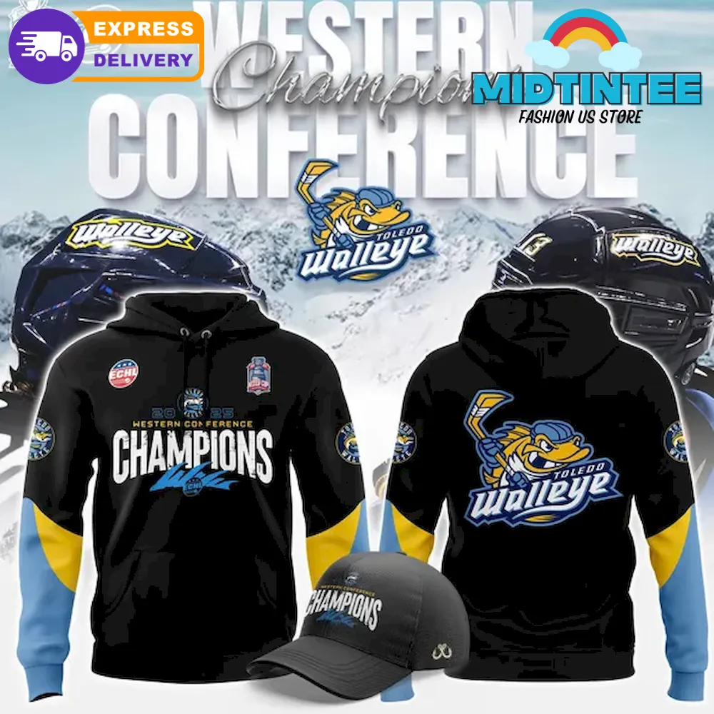 Toledo Walleye 2025 ECHL Western Conference Champions Hoodie, Cap
